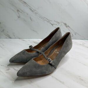 Vionic Minnie Kitten Heel Gray Suede Pointed Toe Mary Jane Pumps Office Comfort